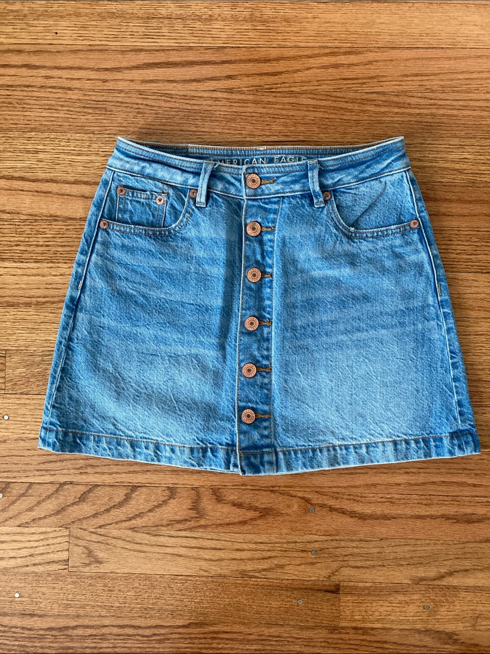 American Eagle Outfitters Light Blue Denim Button-Front Mini Skirt